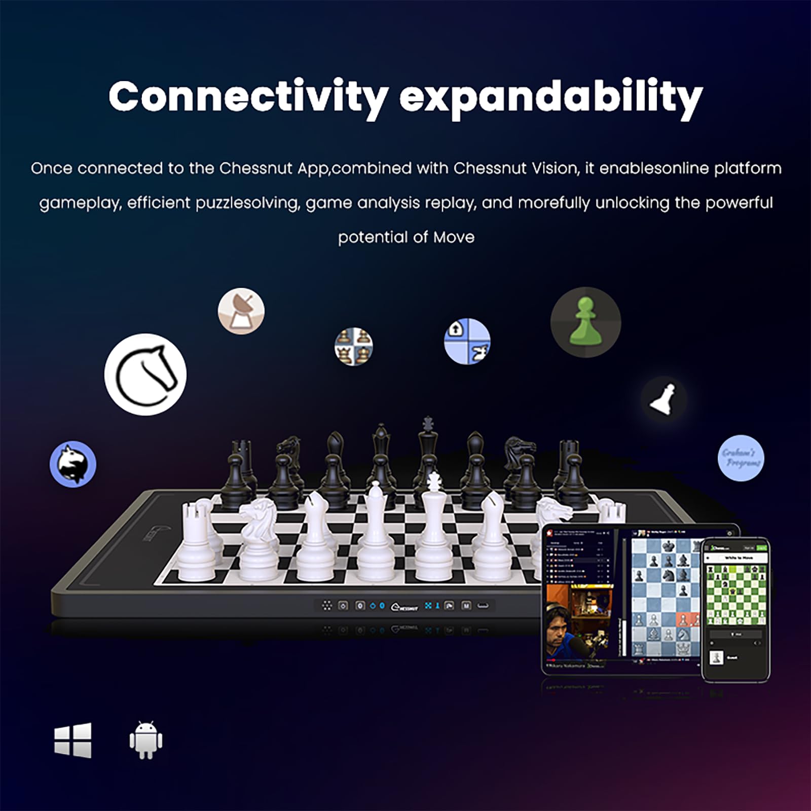 Chessnut Move – Roboter-Schachbrett mit Kunststofffiguren, automatisierte Figurenbewegung, vollständige Figuren-Erkennung, eingebauter Schach-Engine und Sprachsteuerung