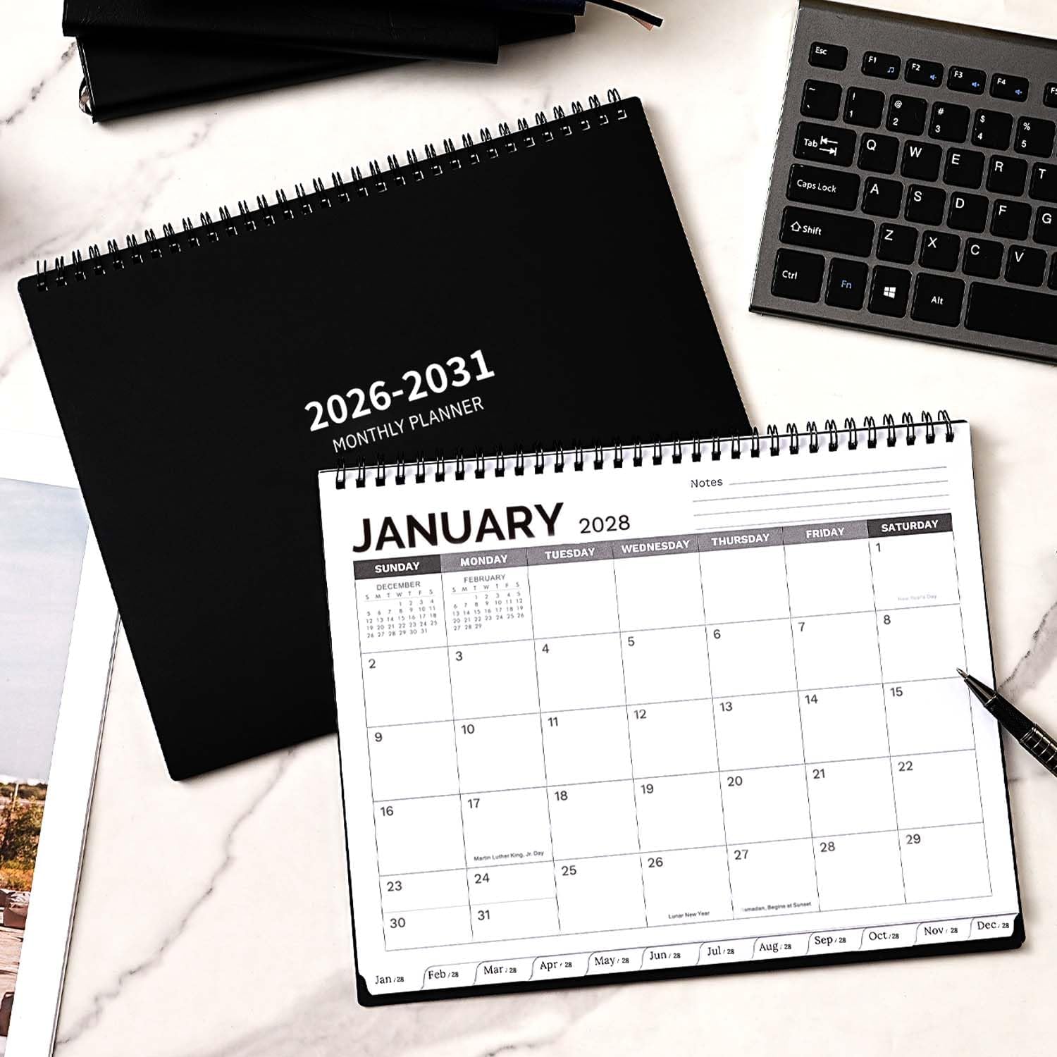 2026-2031 Monthly Planner - 5 Year Planner/Calendar 2026-2031, Jul 2026 - Jun 2031, 9" x 11", Tabs, 60 Months Flip Calendar, Spiral Bound Top, Black