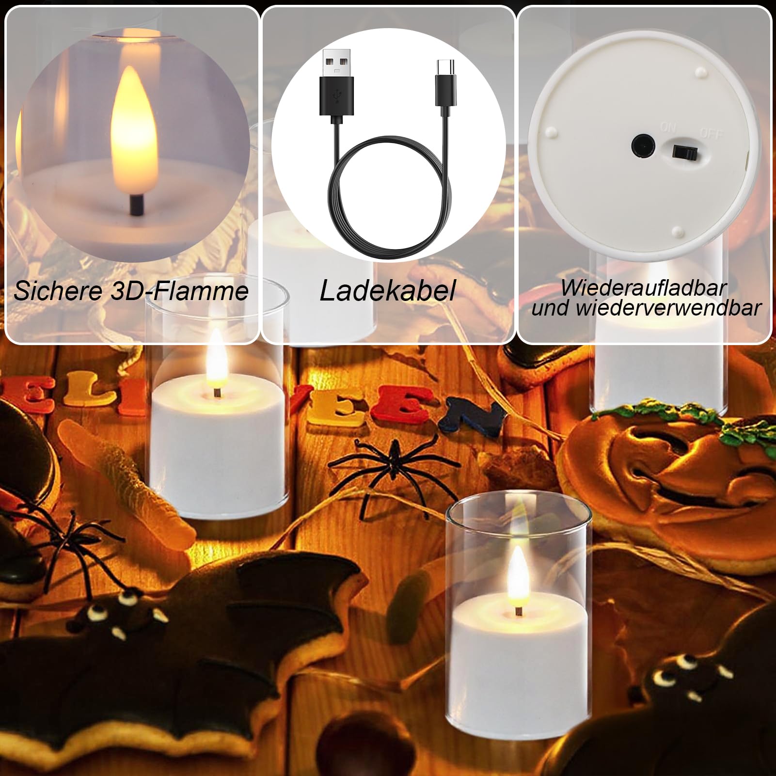 Eldnacele Velas de té LED con función de temporizador, juego de 6 con estación de carga