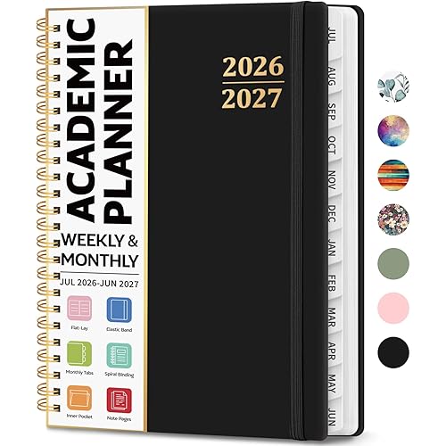 Academic Planner 2026-2027, Weekly and Monthly Calendar Planner Book, July 2026 – June 2027, Hardcover Organizer with Tabs, Perfect for Teachers, Students, Women & Men, A5 (6.4" x 8.5") - Black