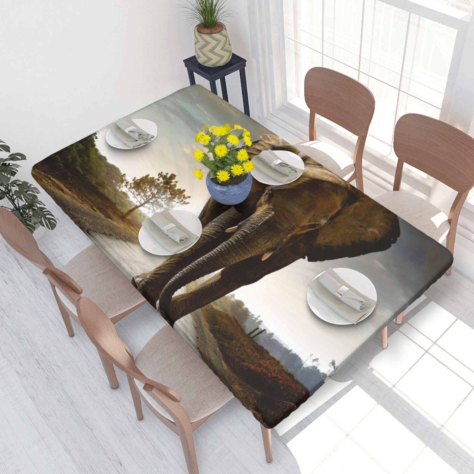 BNVSADC 3D Elephant Printed 4FT Tablecloth 122x76 CM Polyester Kitchen Water Resistant Table Cloth Dining Table Decoration Table Covers