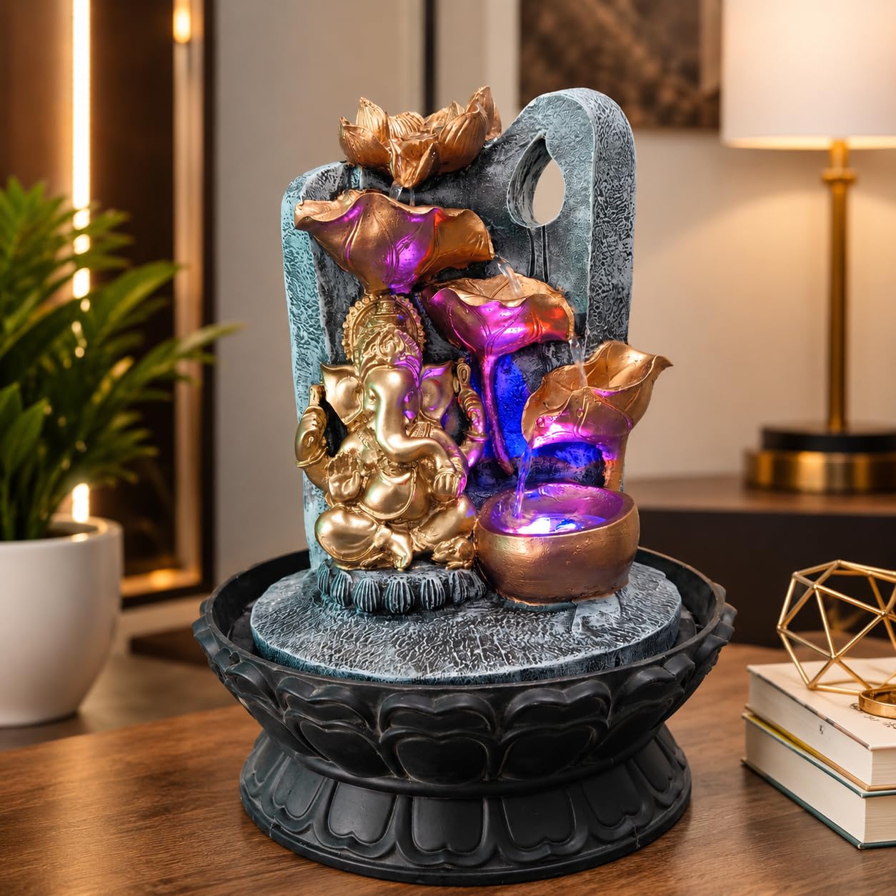 Ganesh Ji Water Fountain for Home, Indoor Table Top Waterfall Fountain for Living Room & Office, Home Decor with LED Light & Water Pump, 11 x 11 x 16 Inch-image-16