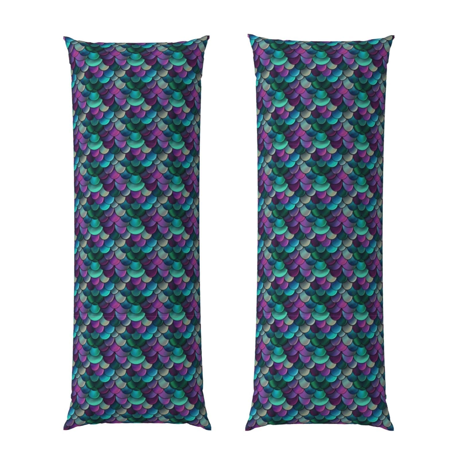 Long Body Pillow Cover 20x54, Purple Turquoise Sparkling Mermaid Scales Pattern, Plush Velvet Pillowcase with Zipper, Cozyffy Rectangular Case for Bedroom Couch Sofa Sleeping