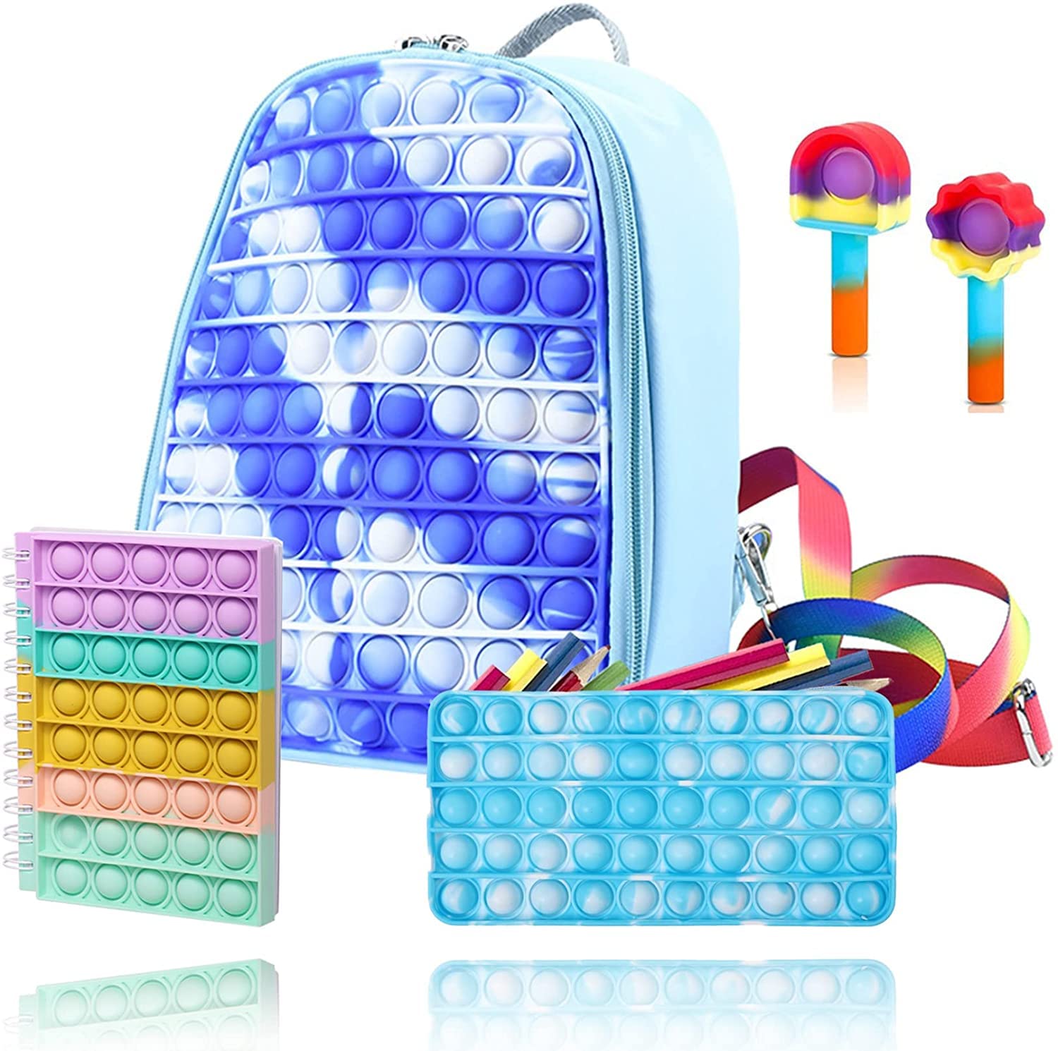 Big Pop It Fidget Backpack for School, Fidget Pop-On-It Backpack School Book Bags for Kids Teenagers with Bottle Side Pockets
