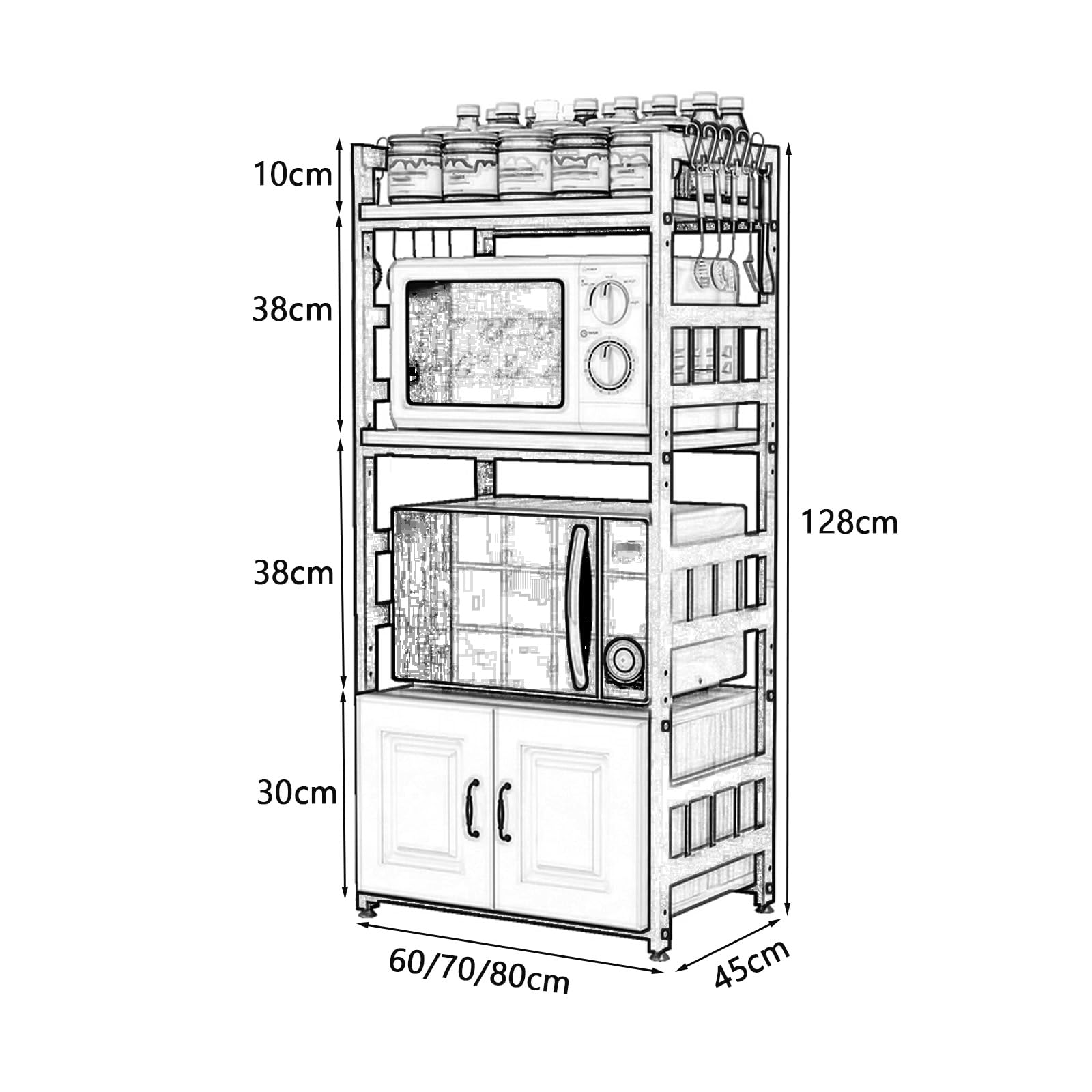 Armadio da cucina a microonde con ante multifunzione, per elettrodomestici da cucina, piatti e uten, salvaspazio, per la casa