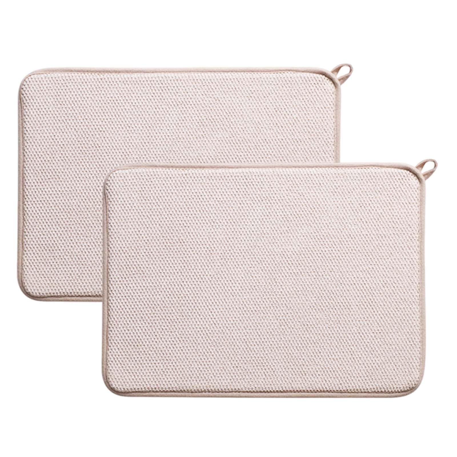 Kemay 2-Pack Microfiber Dish Drying Mat for Kitchen Counter, Ultra Absorbent Washing Up Mat, Quick Dry Dish Drainer Mat for Dishes, Glasses and Cutlery, 38 x 50 cm, Beige