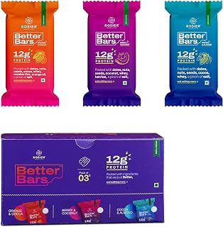 Rosier Better Bars | Pack of 3 | Protein Bars | 12g Protein | All 3 Flavours | No Added Sugar | No Artificial Sweeteners |... Price In India