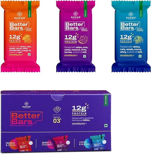 Rosier Better Bars | Pack of 3 | Protein Bars | 12g Protein | All 3 Flavours | No Added Sugar | No Artificial Sweeteners |...
