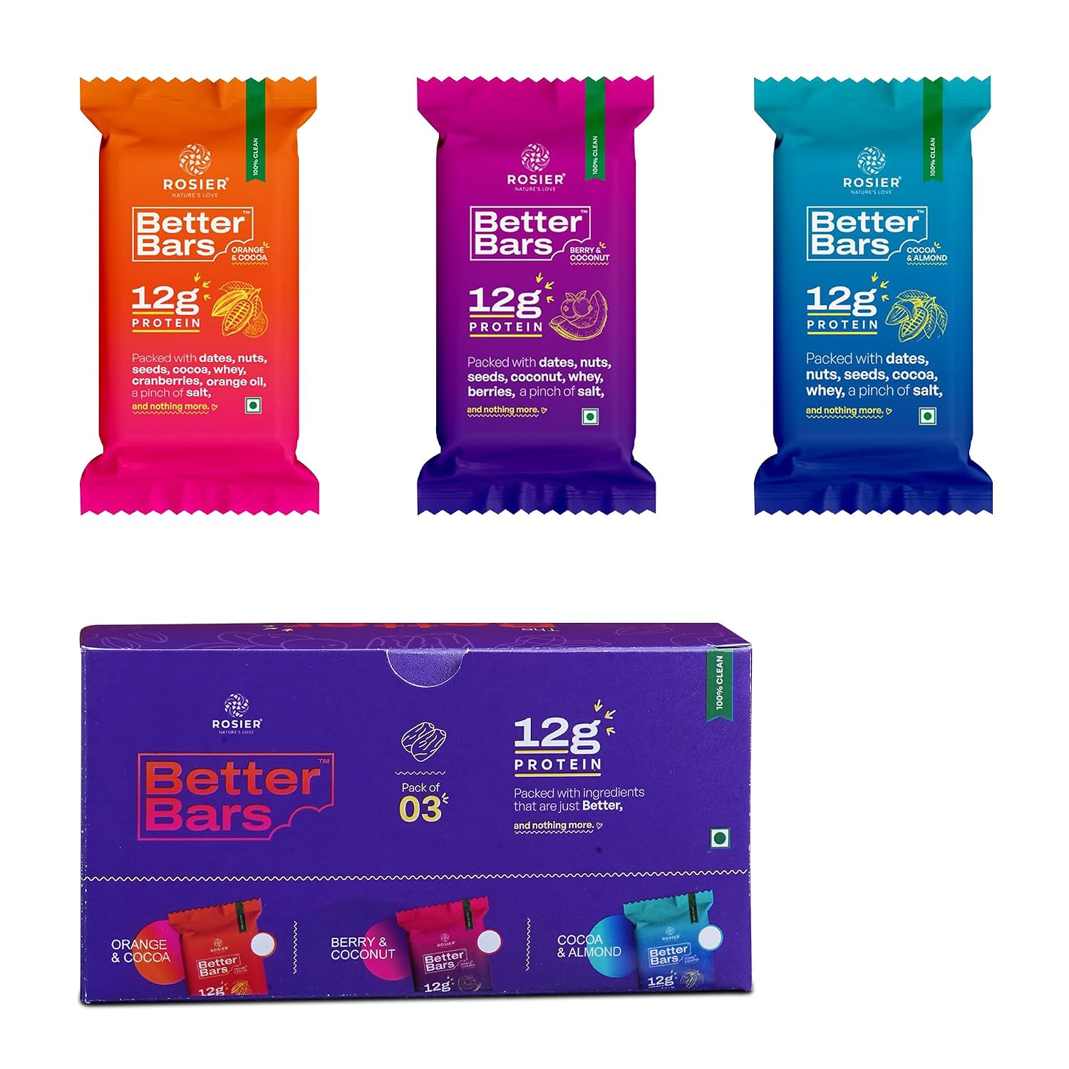Rosier Better Bars | Pack of 3 | Protein Bars | 12g Protein | All 3 Flavours | No Added Sugar | No Artificial Sweeteners |...