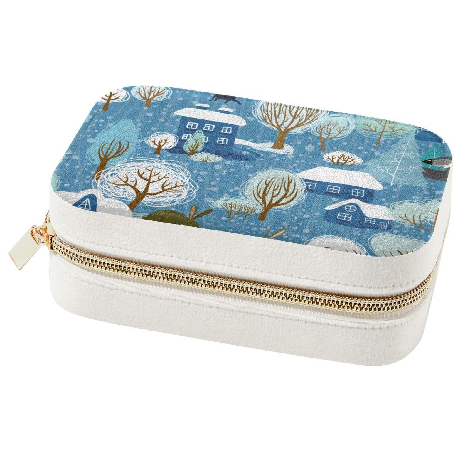 Boîte à bijoux portable de voyage rigide avec fermeture éclair et motif aquarelle