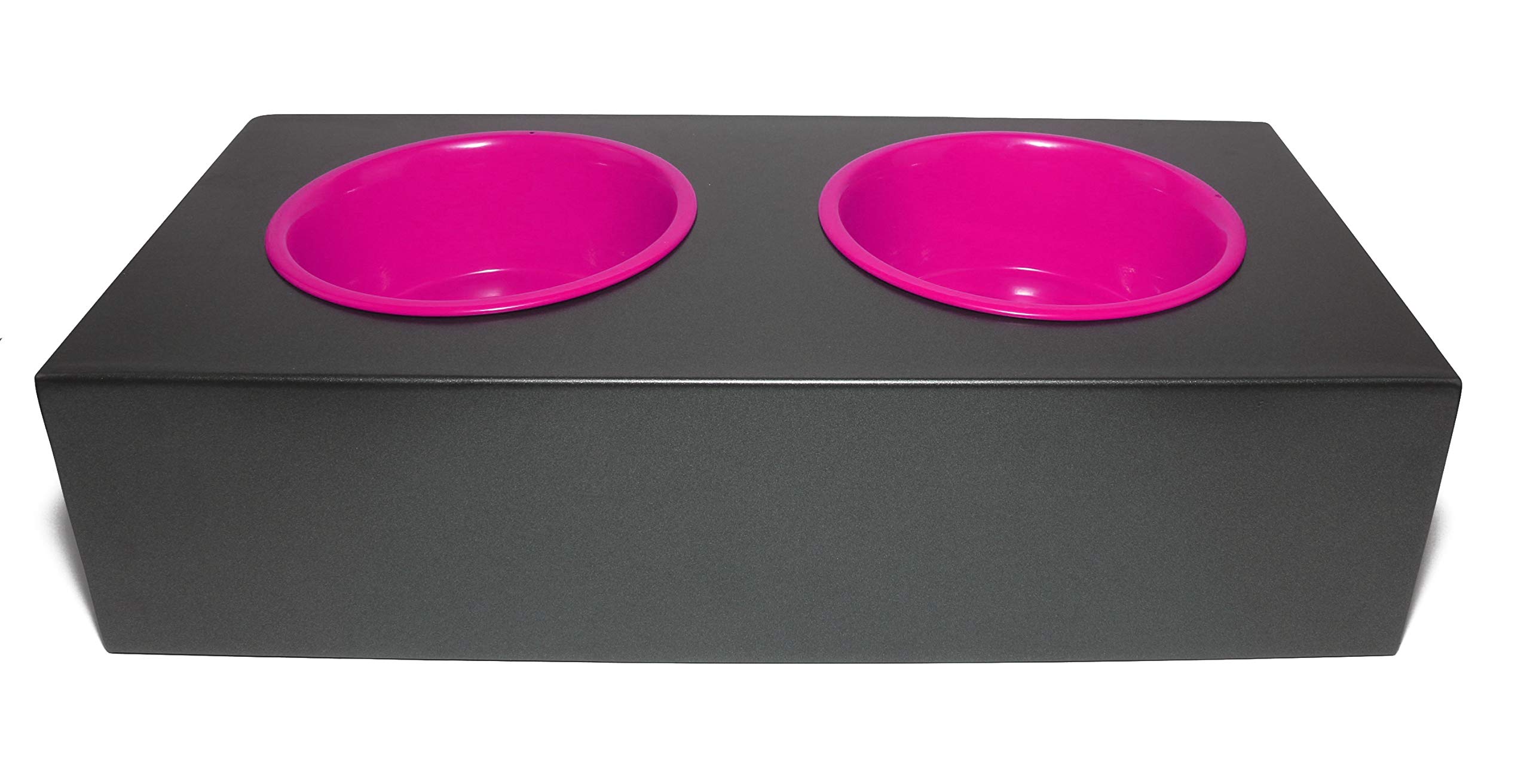 Comedero de metal, tamaño M, comedero con 2 comederos para animales (rosa)