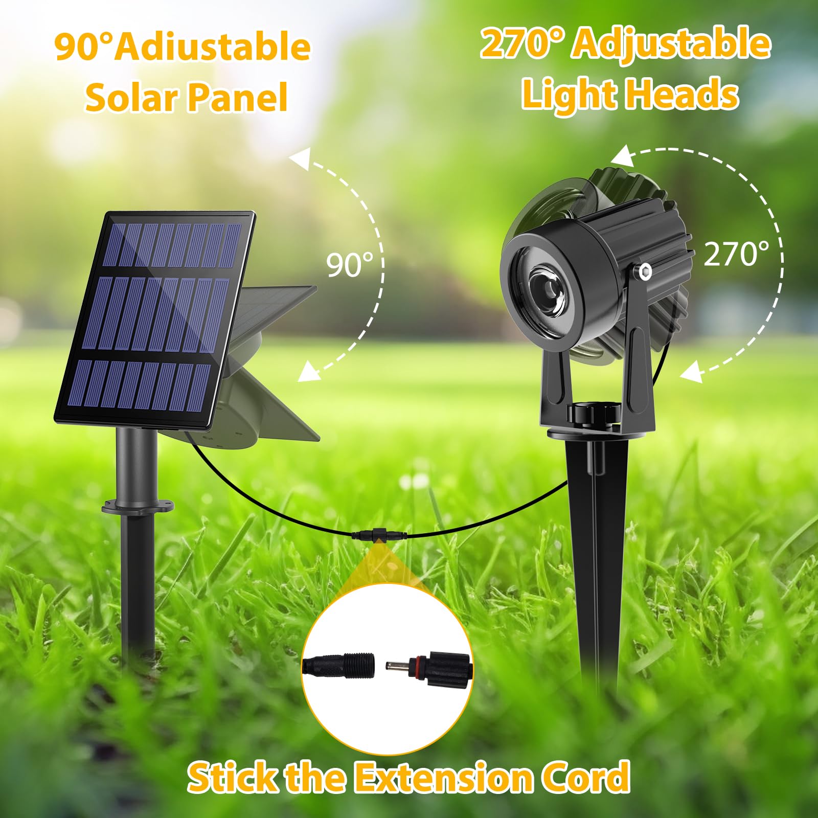T-SUNUS Lampada solare per esterni da giardino, faretto solare per esterni caldo, con 2 modalità di illuminazione, cavo 3 metri, auto ON/OFF, IP65 impermeabile per sentiero alberi vialetto Halloween
