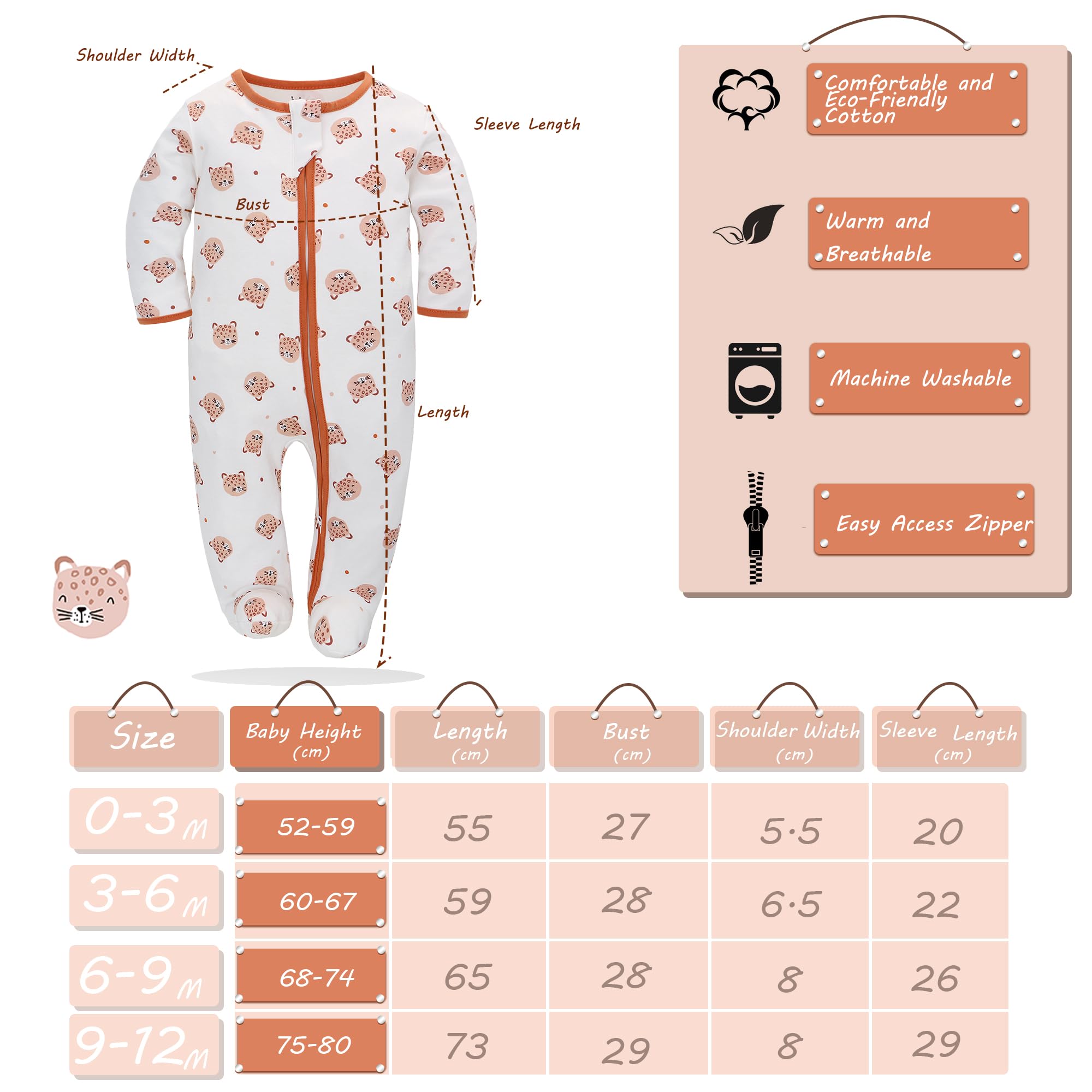 Miracle Baby 3 Pezzi Neonato Pagliaccetto con piede in Cotone, Bambino Pigiama Ragazze Ragazzi, Tutine Manica Lunga, Abbigliamento primavera autunno Bodysuit, Ceniera