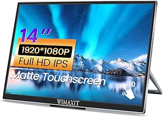 WIMAXIT Portable 14 Inch Touchscreen Monitor, External Second Screen with Dual Full Featured Type C and Mini HDMI Ports with Foldable Kickstand for Laptop, PC, PS4, Xbox(Driver Free)