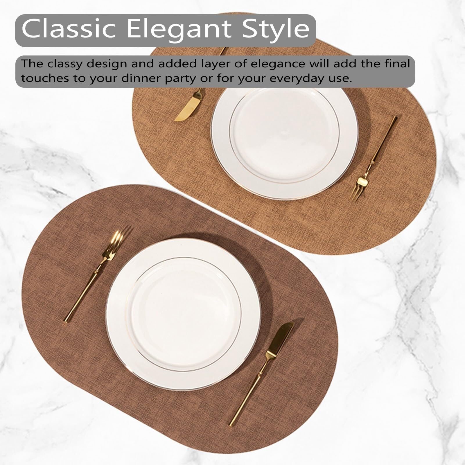 Ovale placemats set van 4/6, kunstleer placemats, waterdichte Ovale placemats set van 4/6, kunstleer placemats, waterdichte