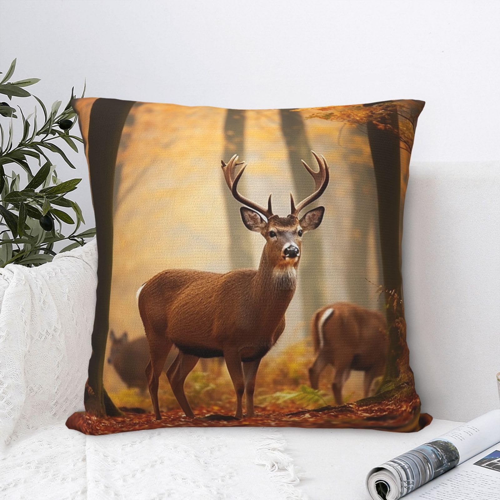 FodPand Luxury Velvet Throw Pillow Covers 20"x20" Super Soft Decorative Pillow Cases - White Tail Deer Pillowcases Modern Lumbar Cushion Cases for Couch Sofa Bed Pillow Shams
