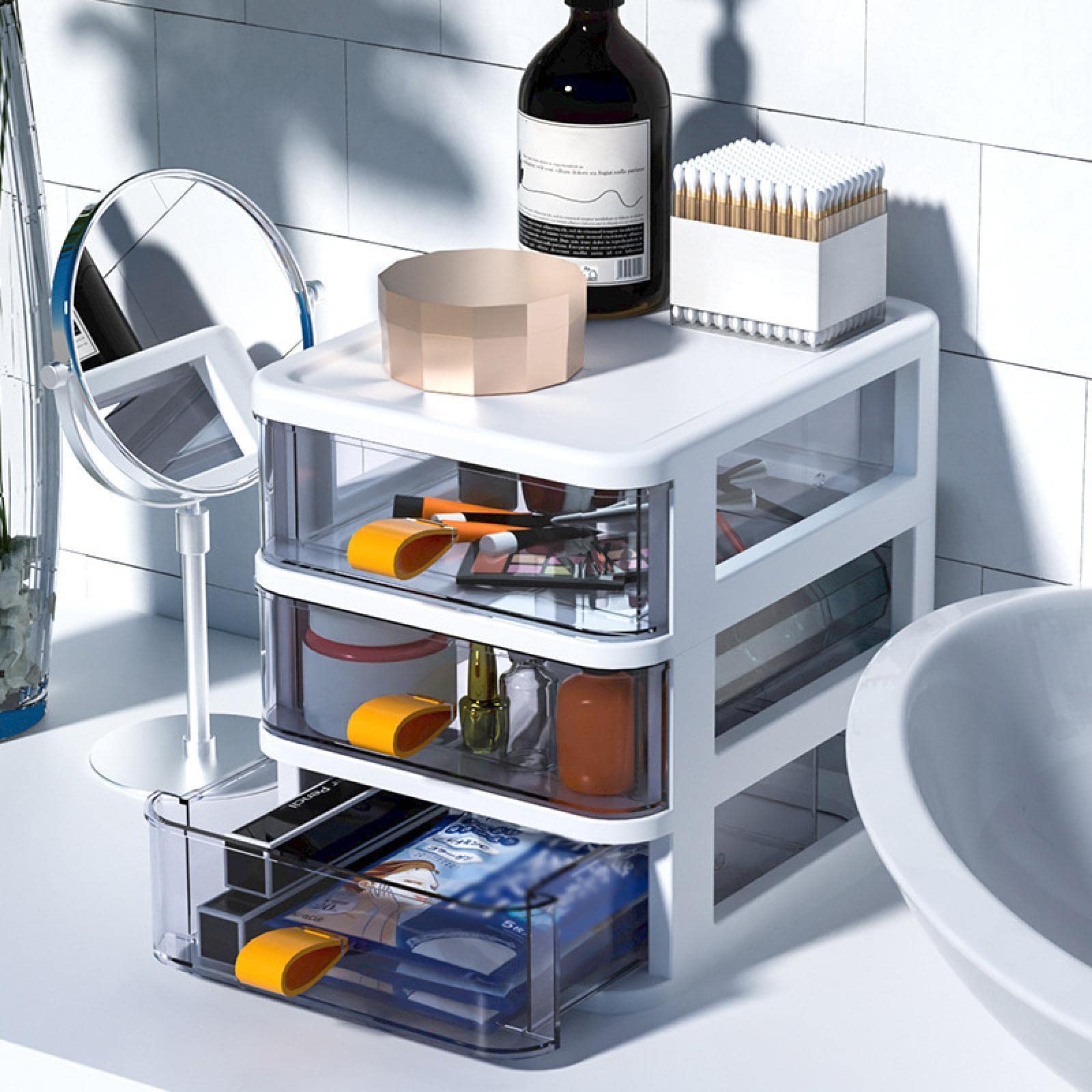 Organizer na kosmetyki z szufladą na biżuterię Travel Organizer na kosmetyki Desktop Beauty Makeup Storage Holder 01