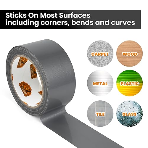 Miniatura 7 de TAPEBEAR Cinta adhesiva resistente de 1.88 pulgadas x 30 yardas (90 pies), cinta adhesiva plateada impermeable de 9 mil de grosor, fuerte, para