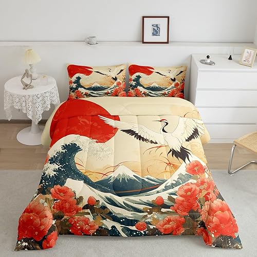 Miniatura 14 de Erosebridal Juego de edredón tamaño individual samurái de estilo japonés para niños y adultos, juego de ropa de cama de calavera roja y negra,