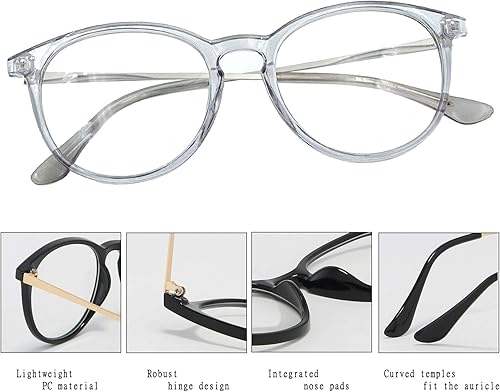 Miniatura 3 de Lentes falsos de lente transparente sin receta para mujeres y hombres, lentes redondos retro con marco de metal