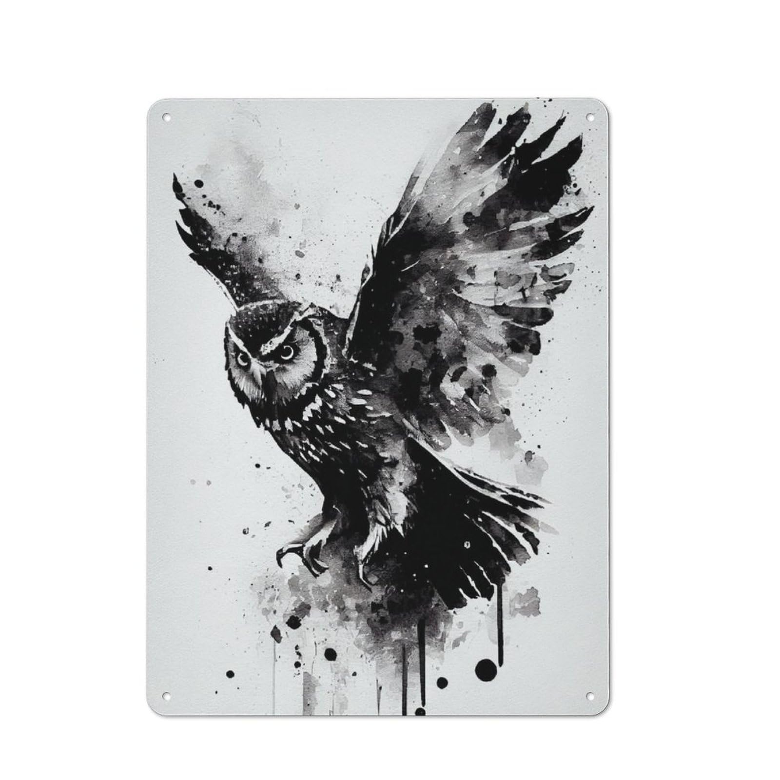 Junmoney Owl Black And White Rustic Metal Sign With Design 40X30cm, Farmhouse Farmhouse Wall Decor For Dining Room, Cafe, Entryway Or Family Room