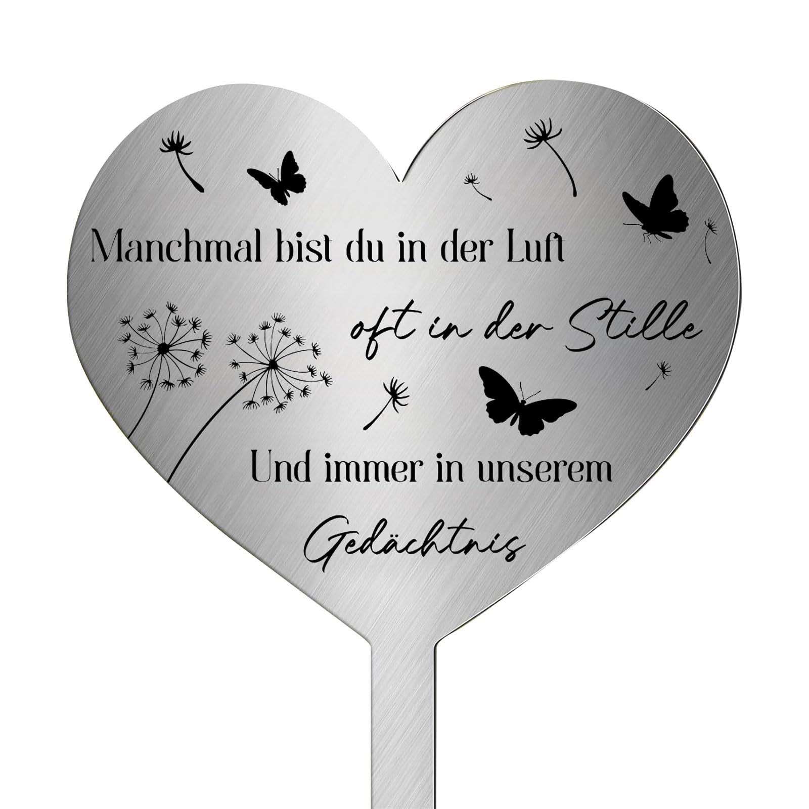 Grabstecker Wetterfest Herz mit Schmetterling und Pusteblume Zeitlose Grabschmuck aus Langlebigem Metall