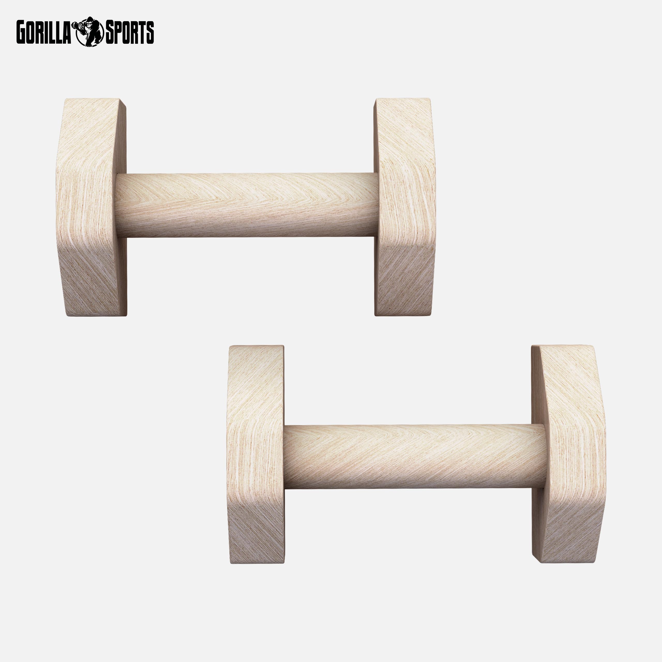 GORILLA SPORTS® Parallettes Calisthenics - Pieds en Caoutchouc Antidérapants, Durable, en Bois, Max 300kg, Sac Inclus - Barres Parallèles, Poignet Musculation, Fitness Materiel, Sport Maison