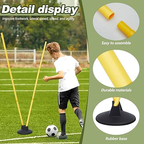 Miniatura 4 de Wenqik Juego de 12 bastones de agilidad de fútbol con 6 bastones de entrenamiento, bases de fútbol, poste de velocidad desmontable, altamente