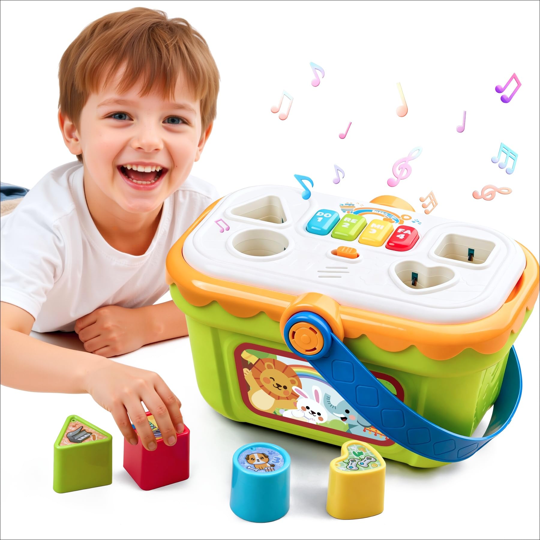 Giocattoli Sensoriali, Scatola Musicale con Forme da Incastro per Bambini 1-3 Anni, Giochi Educativi per 2 Anni con Luci e Pianoforte, Regalo per 1 2 3 Anni