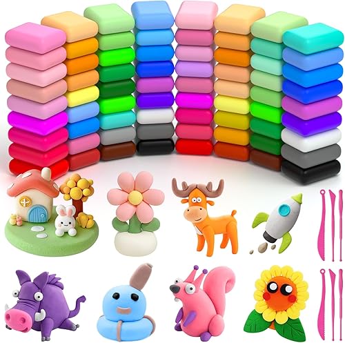 Ainiv Kit de arcilla seca al aire, 72 colores de arcilla mágica para niños, arcilla de modelado con 6 herramientas de escultura, segura y no tóxica,