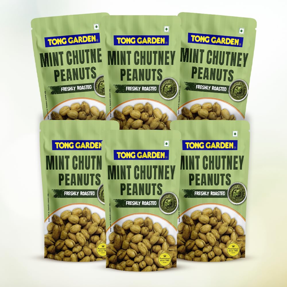 65g Mint Chutney Peanuts | Crunchy & Roasted | Spicy Mint Chutney Flavor | Protein-Packed Healthy Snack - (Pack of 6)