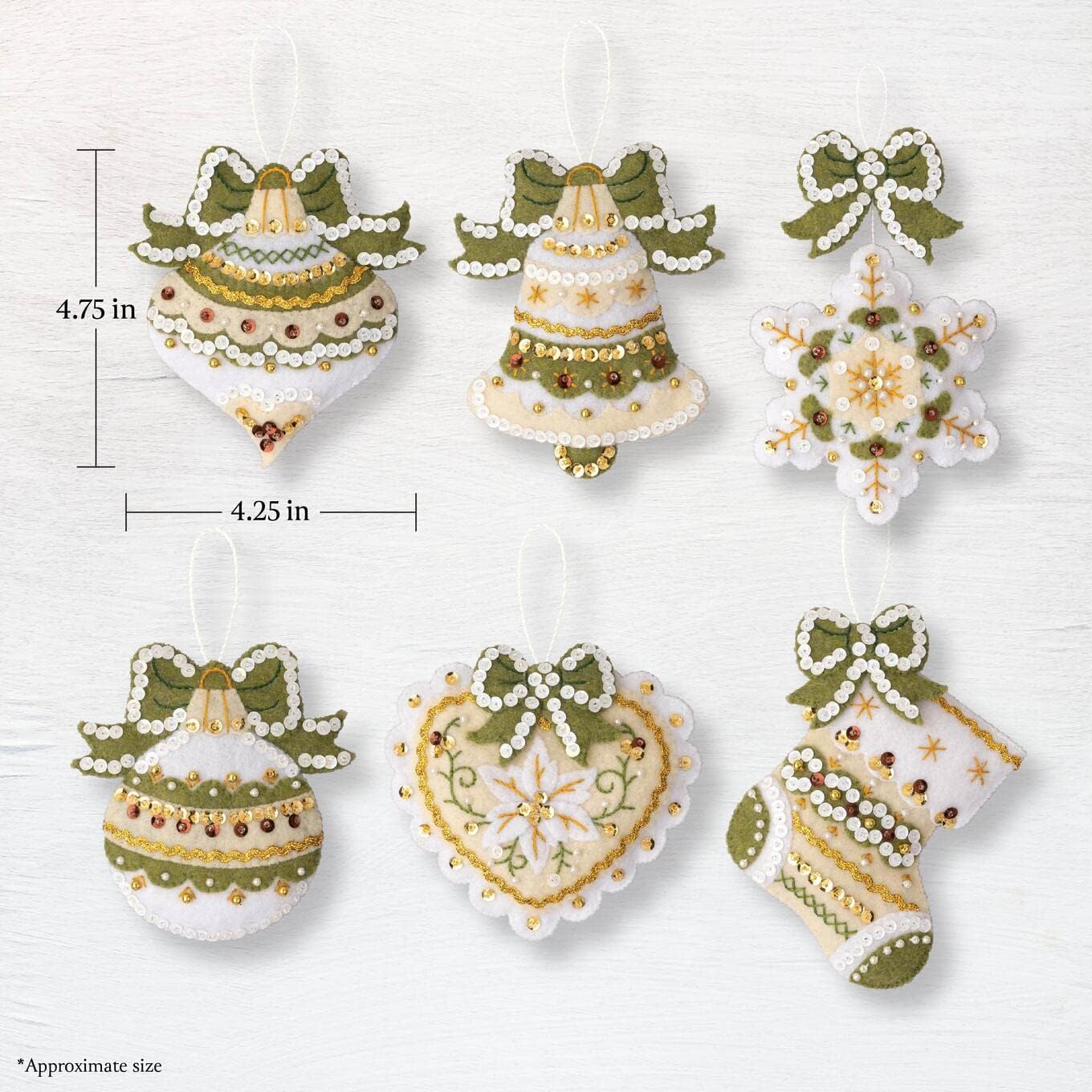 Bucilla Felt Applique 6 Piece Ornament Making Kit, Holiday Glitz, Perfect for DIY Arts and Crafts, 89637E