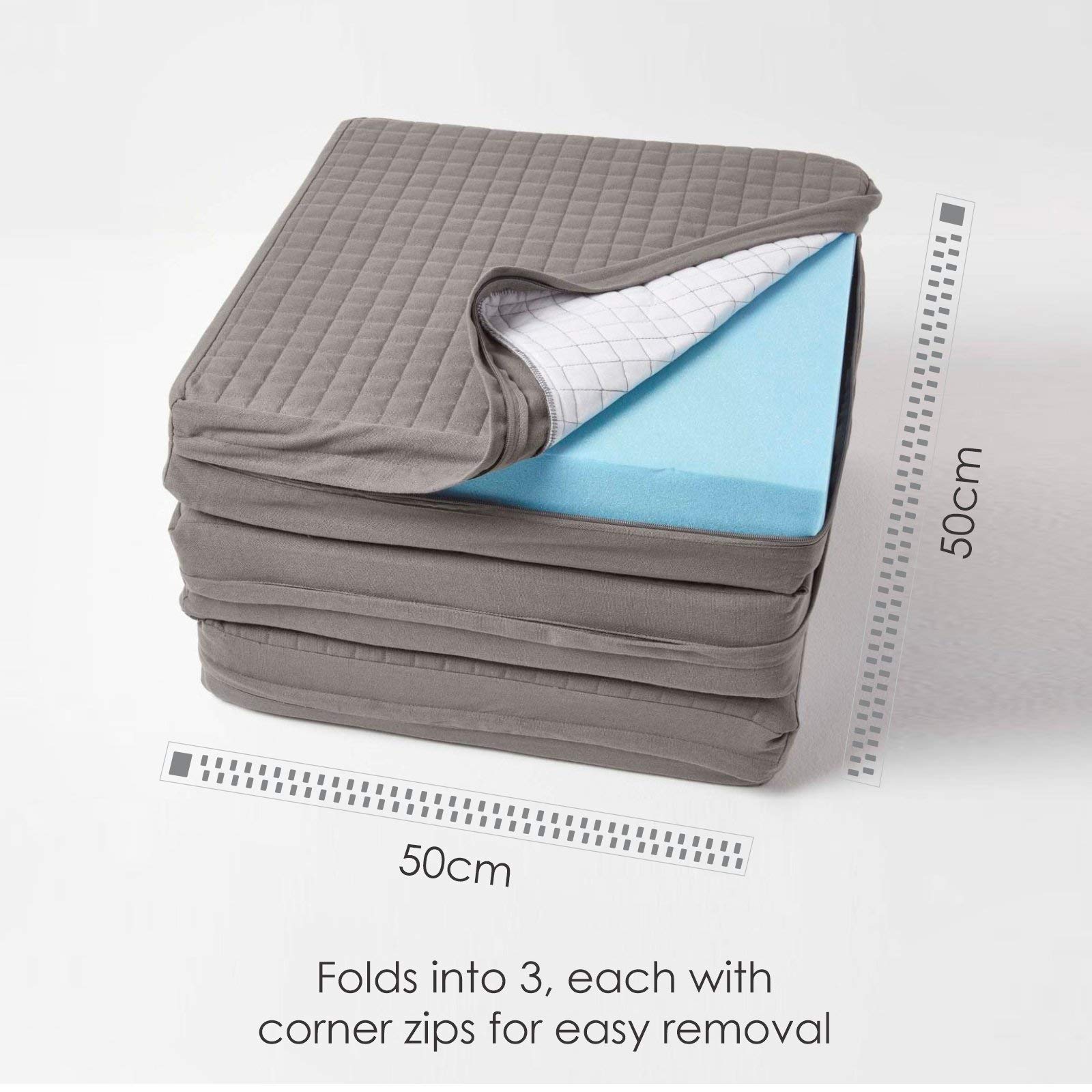 HOMESCAPES Cuscino trapuntato grigio a 3 posti, sfoderabile, 150 cm di lunghezza, 10 cm di profondità, cuscino ortopedico in schiuma a tre posti, grande cuscino per divano con morbido rivestimento