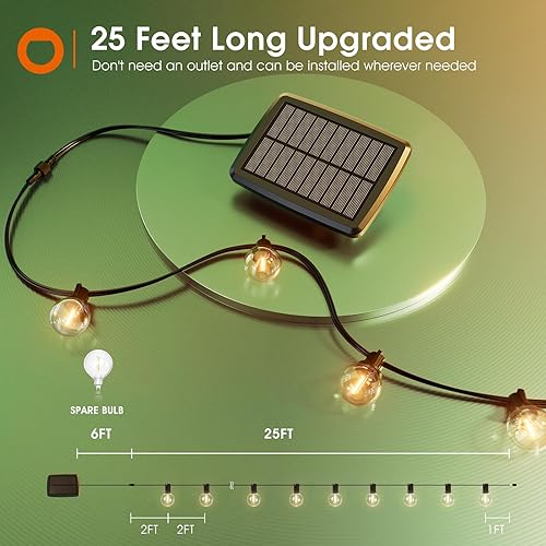 Miniatura 7 de addlon Tira de luces solares de 25 pies para exteriores, impermeables, con control remoto, G40 con 13 bombillas LED inastillables, 3 modos de luz,