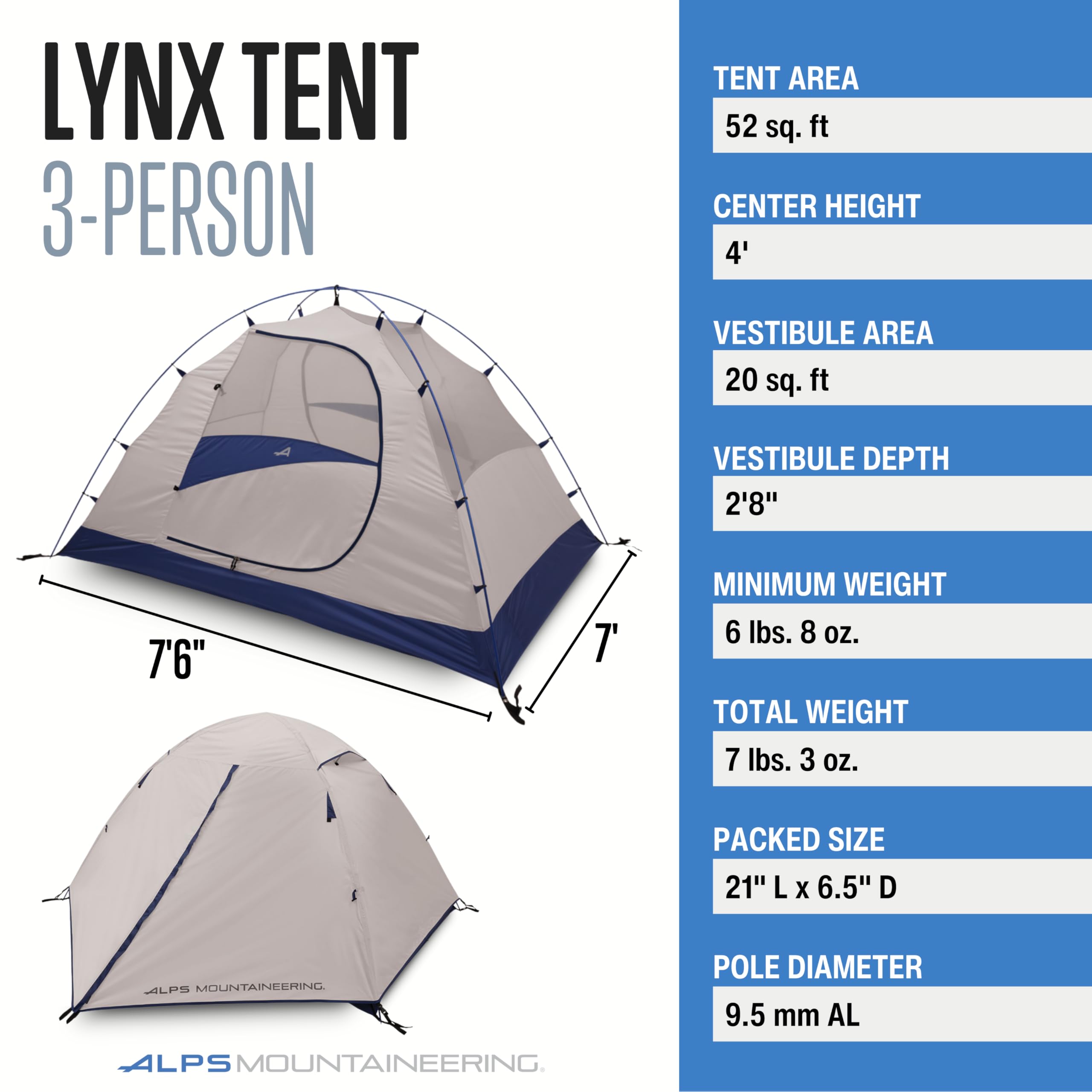ALPS Mountaineering Lynx 3-Person Tent/Camping Tent, Easy Setup Durable, Weather-Resistant Design, Spacious & Ventilated/Lightweight with Gear Storage : Sports & Outdoors