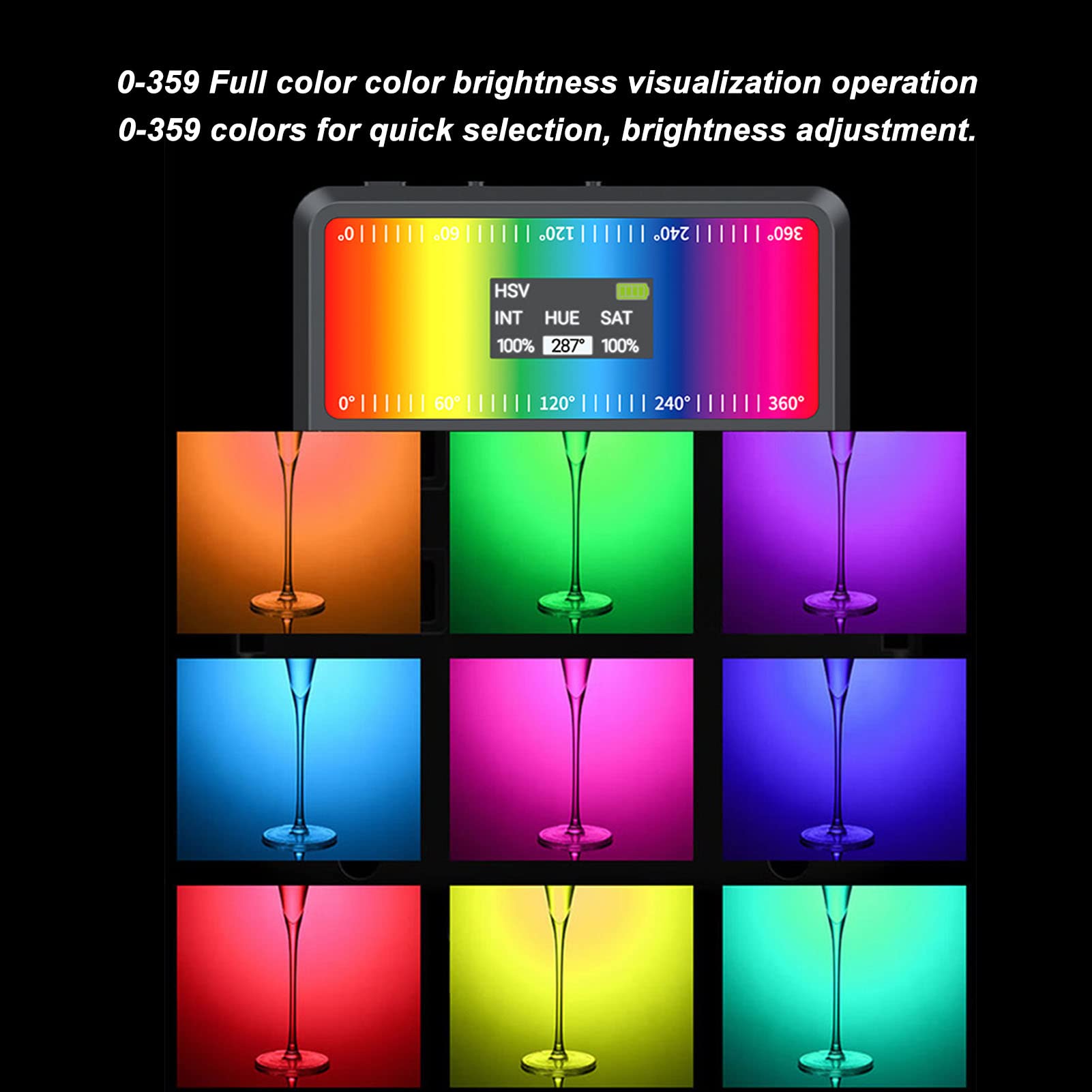 Kolorowe światło RGB z klipsem, 16 milionów kolorów, wyświetlacz HD, własne zasilanie, 24 tryby scen świetlnych, poziomy i pionowy