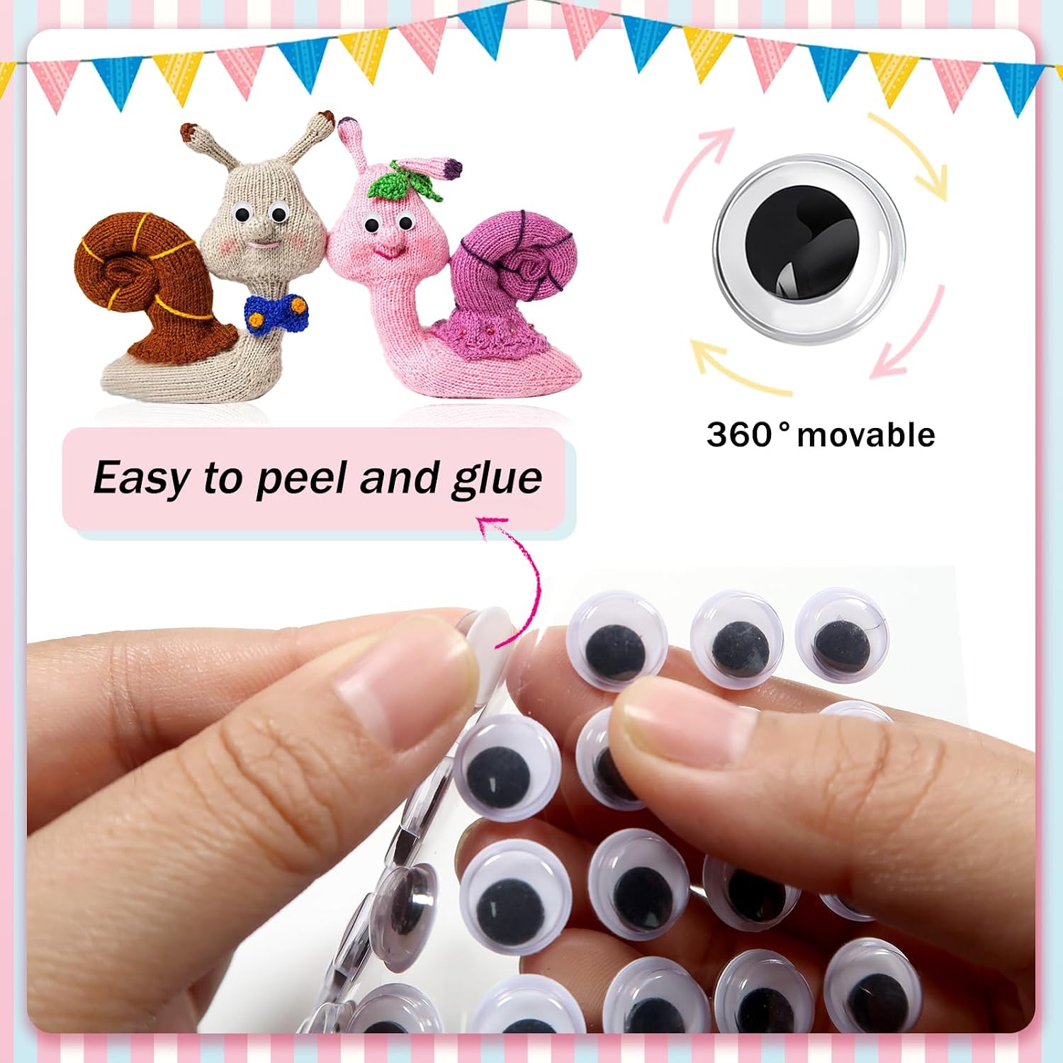 TOAOB 4 Sheets Googly Eyes Stickers Self Adhesive Wiggle Eyes 12mm Plastic Craft Sticker Eyes for DIY Crafts Scrapbooking Decoration