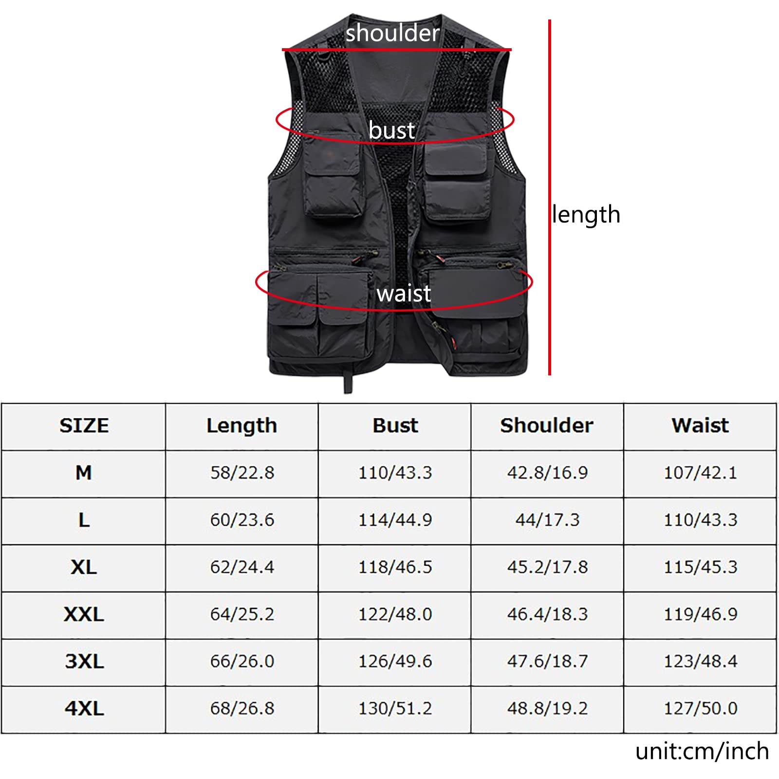 Chaleco de Pesca Hombre Verano Secado Rápido Respirable Multi-Bolsillos Chaleco para Fotografía Caza Alpinismo(Size:4XL,Color:Azul)
