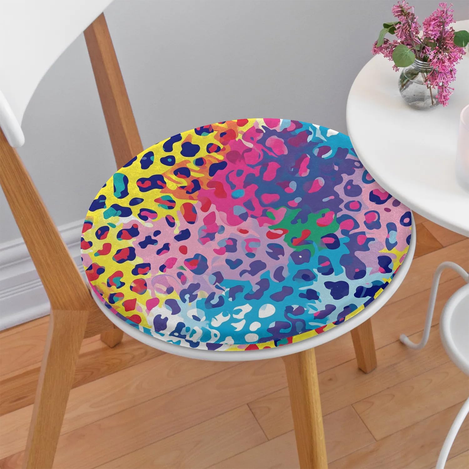 Honeybaby Chair Cushions for Dining Chairs Colorful Leopard Print Seat Cushion Removable Round Chair Pads for Indoor Kitchen Living Room Bedroom 14.5 Inches