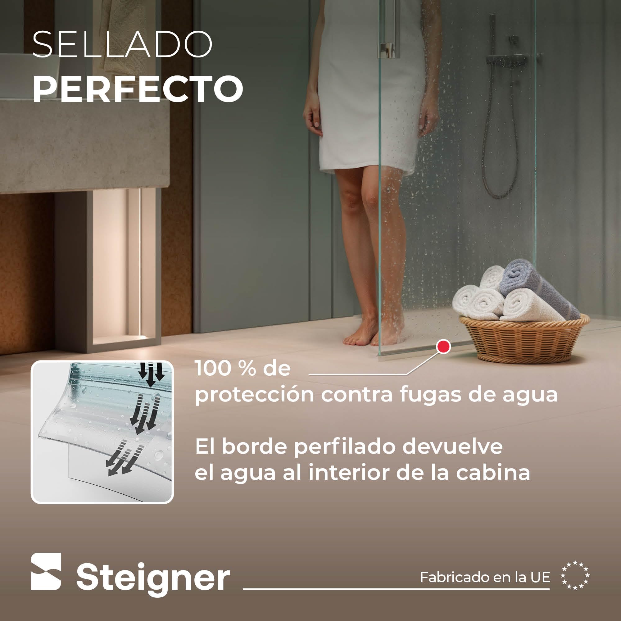 STEIGNER Junta de Ducha, Junta de Sellado, 100 cm, Espesor del Vidrio 5/6 mm, Junta Recta PVC, UK22-06