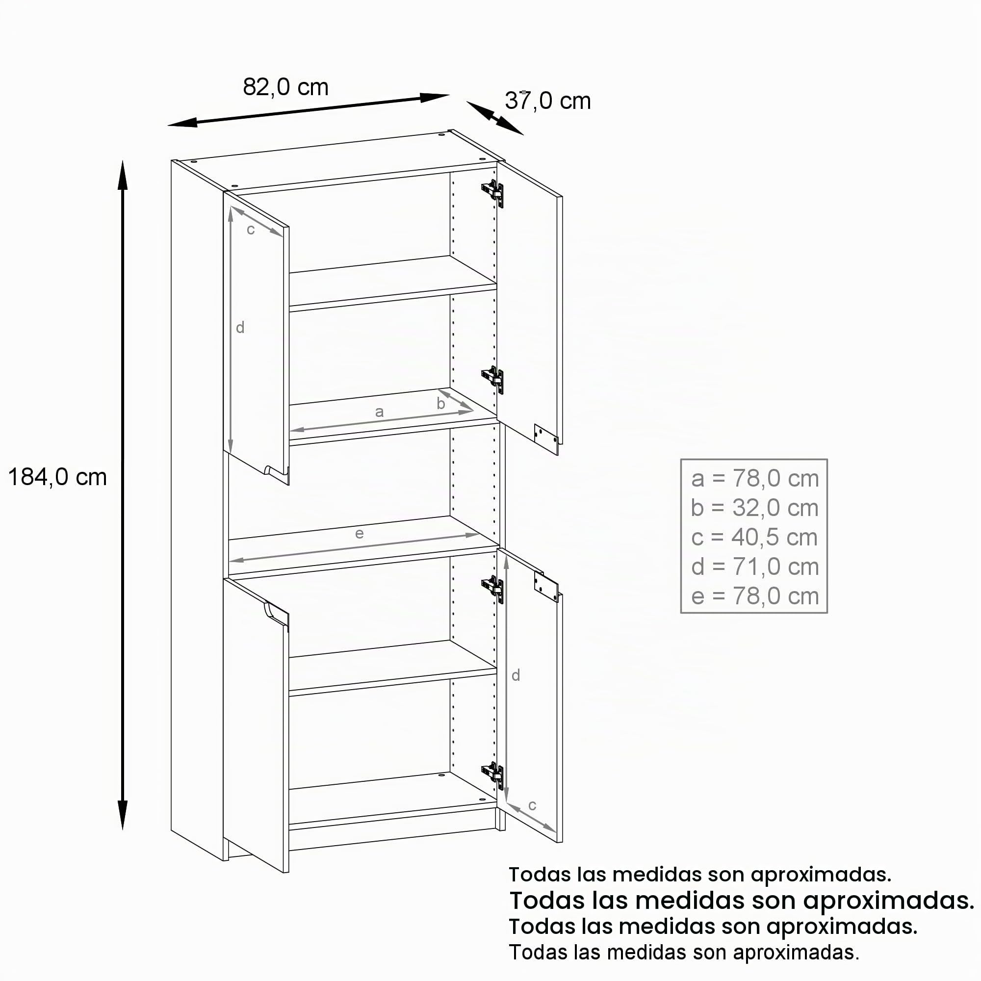 Vladon Armario Oficina Logan V2, Mueble Archivador con 5 Compartimentos y 4 Puertas, Negro Mate/Roble Natural (82 x 184 x 37 cm)