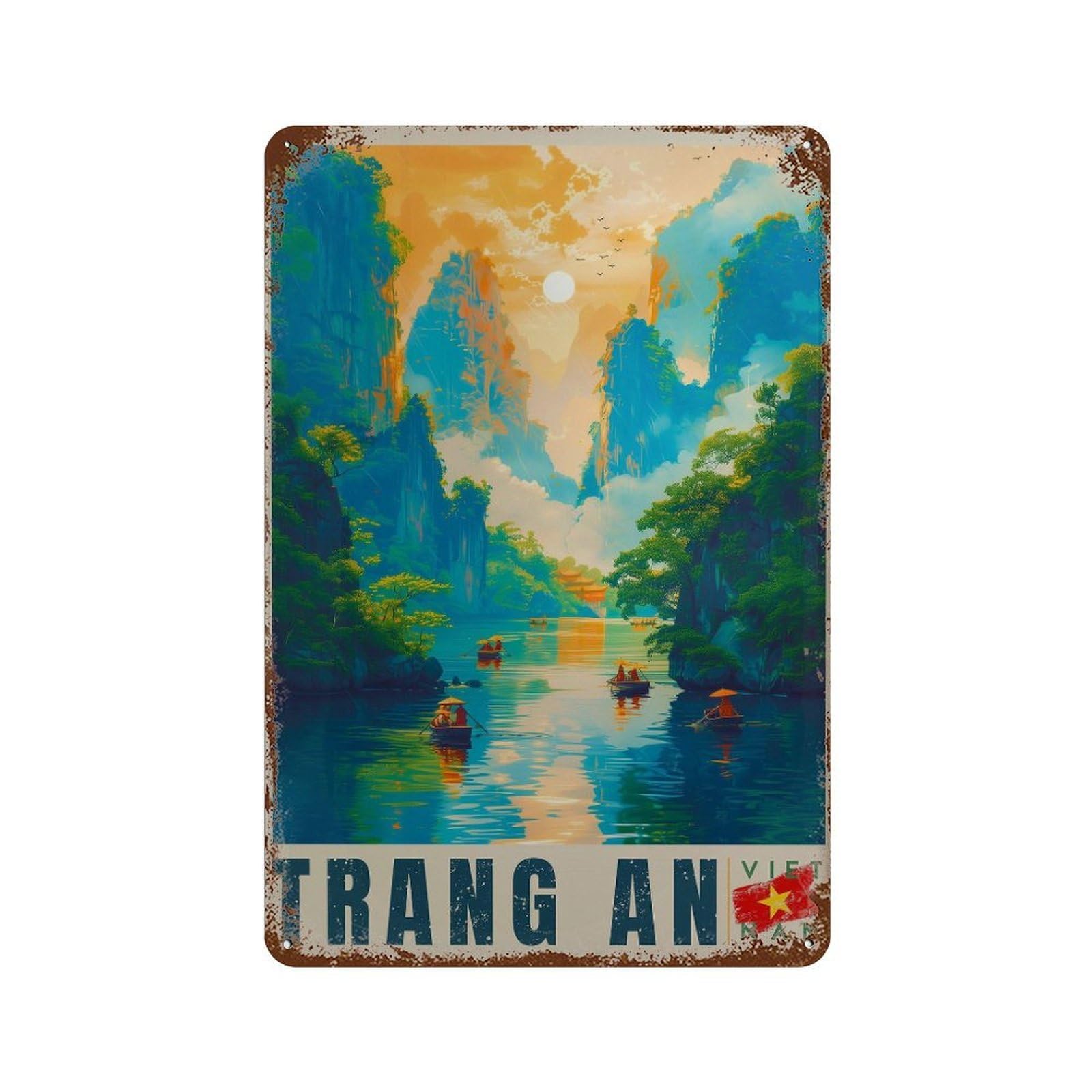 xiaoxiaoshen Trang An Vietnam Travel Ninh Binh Landscape Wall Decor Art Metal Tin Poster Modern Home Decor Art Home Bar Shop Decorations Vintage Sign 30x20cm