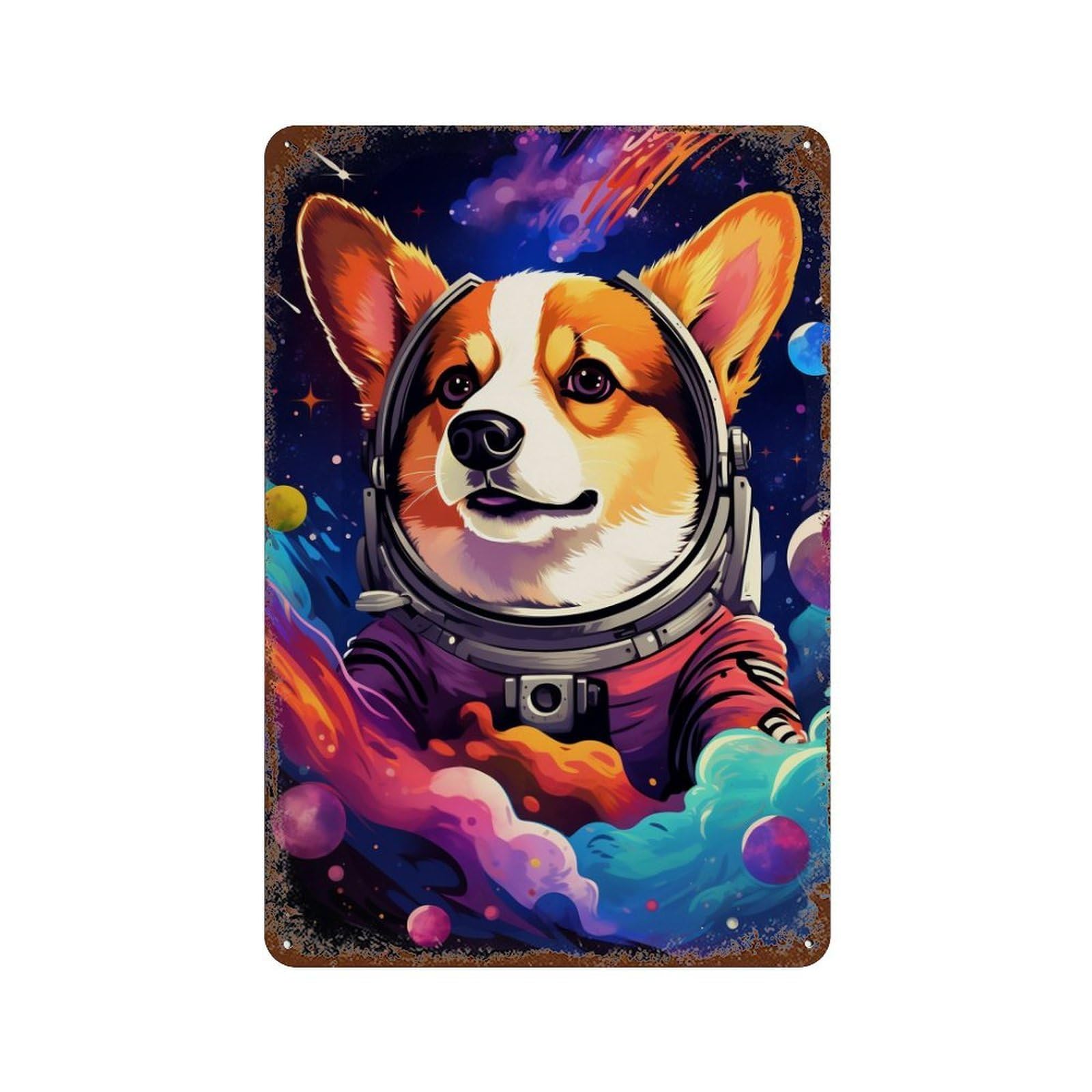 Garage Style Corgi Astronaut in Space -25 Vintage Metal Tin Sign 11.8"x7.9", Classic Wall Plaque for Bar And Workshop