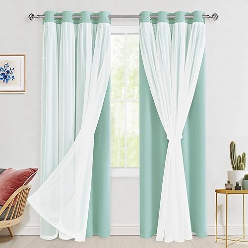Hiasan Cortinas opacas con superposición transparente de 84 pulgadas de largo, con aislamiento térmico, mezcla y combina con cortinas de ventana de