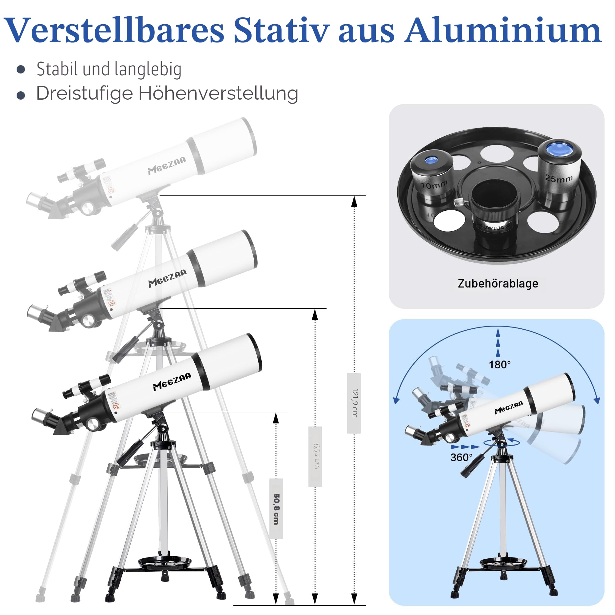 MEEZAA Teleskop, Teleskop Astronomie Erwachsene Profi, 80 mm Öffnung 600 mm Refraktor-Teleskop für Kinder und Einsteiger mit Stativ, Handyhalterung und Tragetasche zur Beobachtung Planeten und Mond