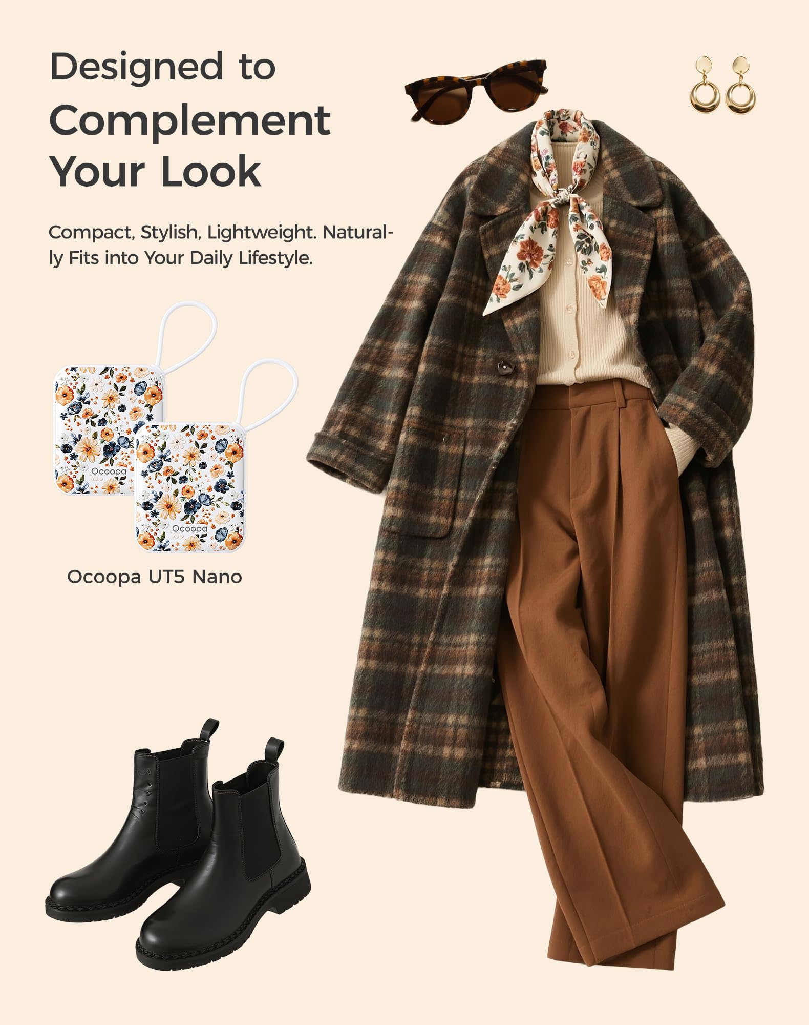 OCOOPA Hand Warmers Rechargeable, Smart Temp Control 7H*2 Long Safe Heat, Ultra Slim, Pocket-Size Design That Fits Gloves, Gifts for Women, Outdoor, Office, Commute (UT5 Nano)