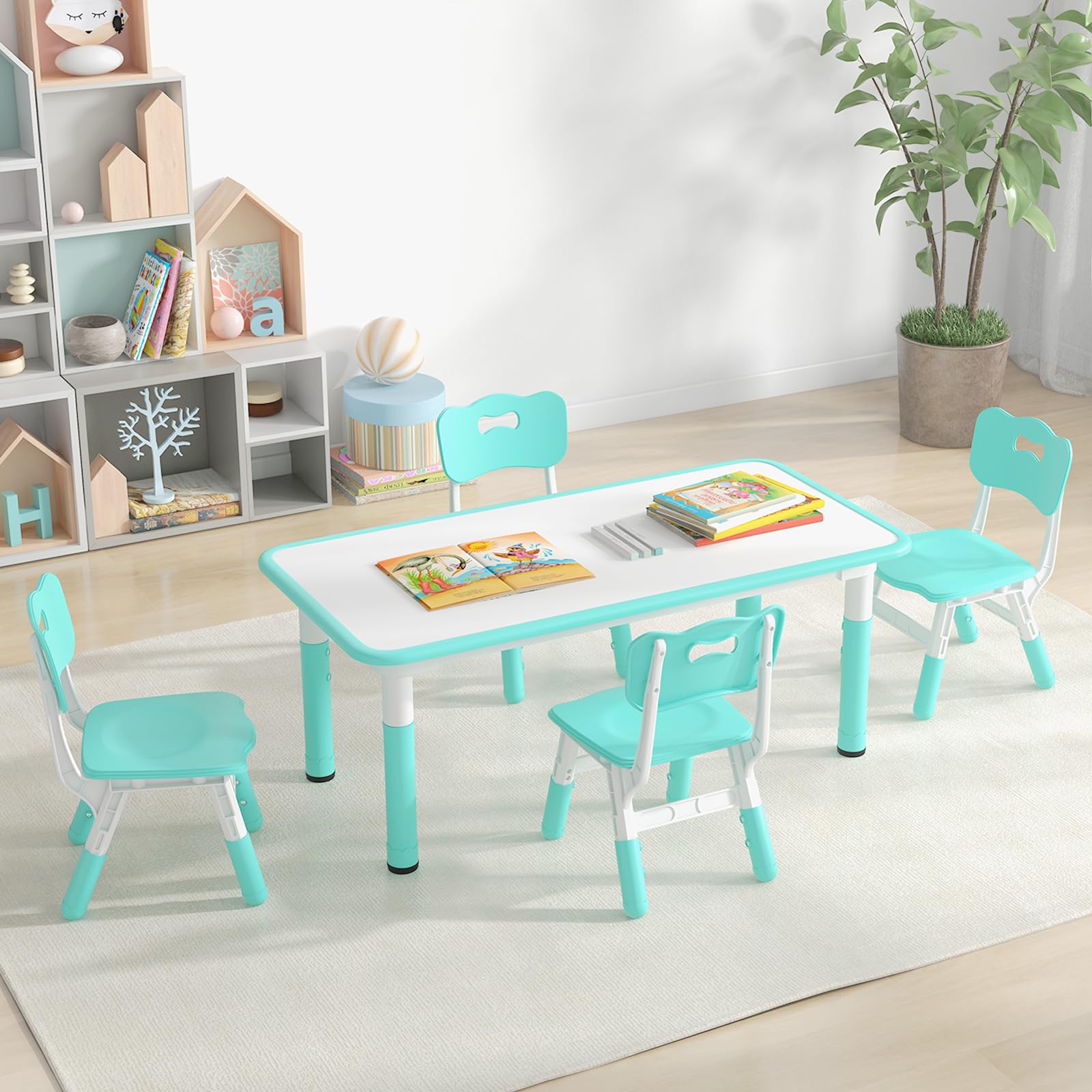 LIFEZEAL Ensemble De Table Et Chaise Pour Enfants Multifonctionnel 2-en-1 Avec Tableau Blanc Magnétique Et Éétagère, Table à Dessin Réglable En Hauteur, Inclinable 0°-90° (Bleu