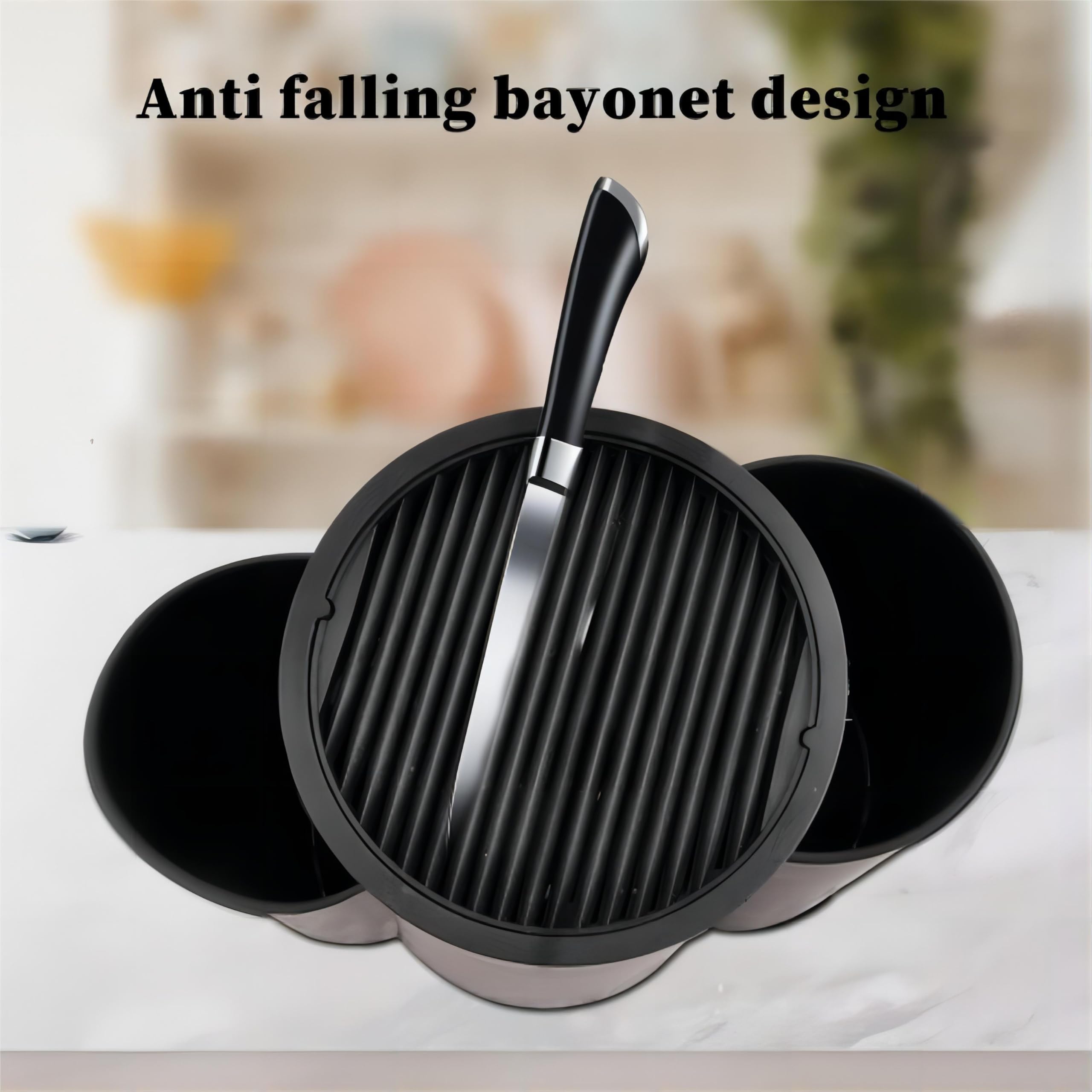 3 in1 Ceppo Vuoto di Coltelli Multifunzionale, Portacoltelli Rotondo Universale, Blocco Coltelli Cucina Tondo Salvaspazio, Supporto Portaoggetti con Foro Scarico e Fessura per utensili Forbici (Nero)