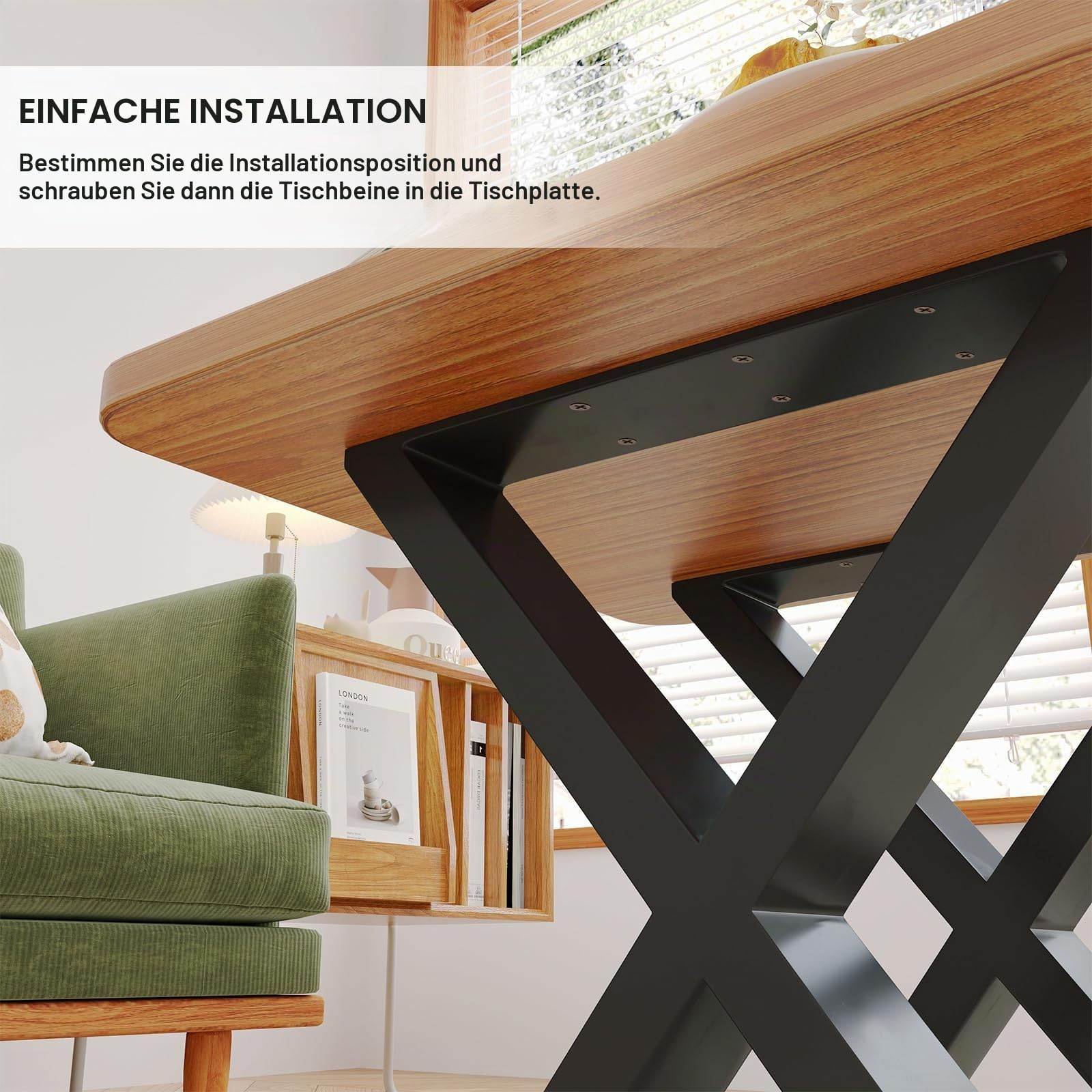 INMOZATA Tischkufen 2 Stück X Form Tischbeine Metall Möbelfüße Tischgestell Tischkufen mit Schrauben für Esstisch Schreibtisch Stizbank 50 x 7 x 71cm Schwarz