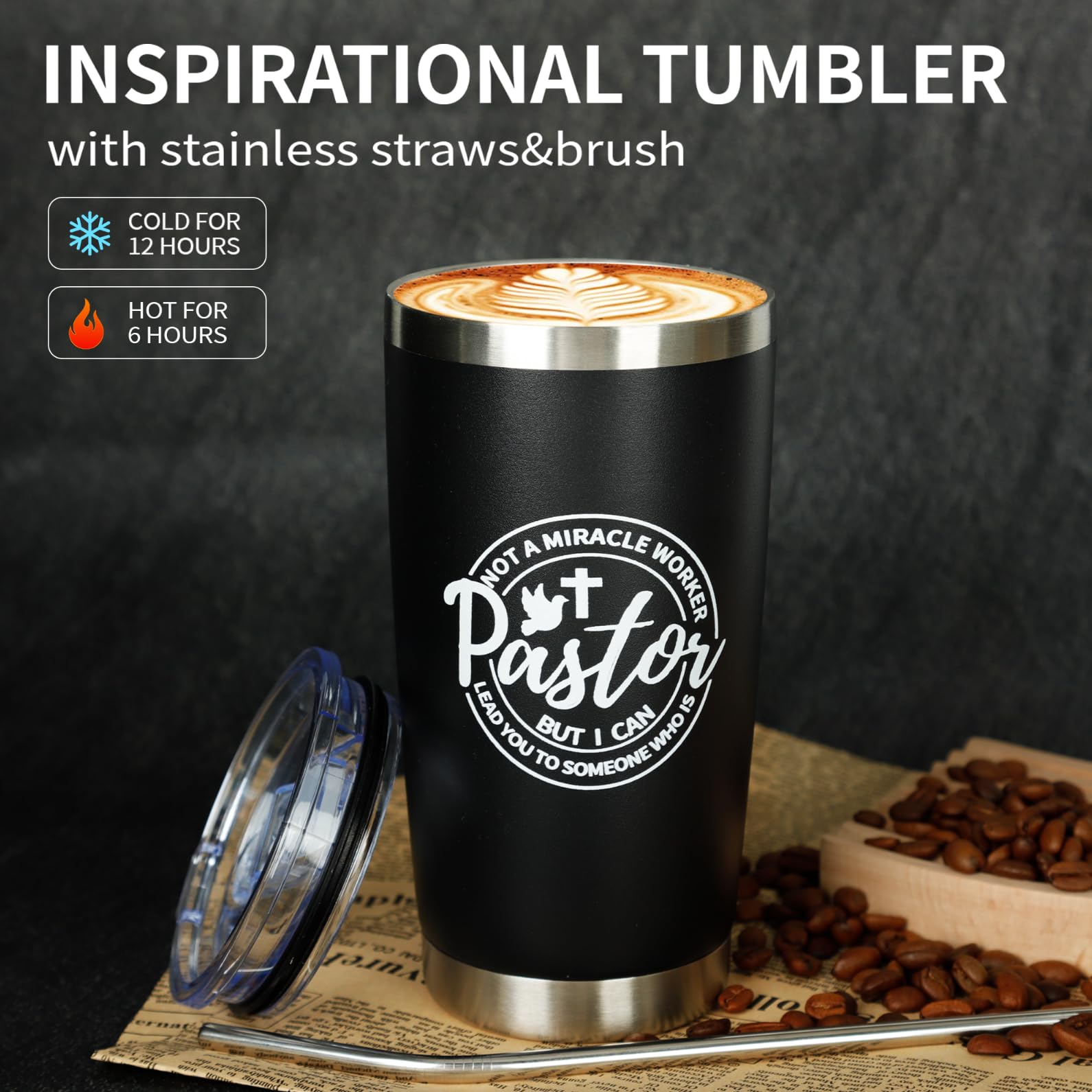 Splandiant Pastor Appreciation Gifts, 6 Pcs Christian Gifts for Pastor - 20oz Tumbler, Lavender Candle, Cotton Socks, Cross Bracelet & Thank You Card - Religious Gift for Man of God, Priest, Minister